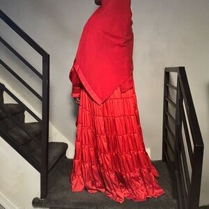 Chic Red Long Sleeve Dress, eight tier abayah (full swing) & matching Shayla!